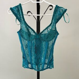 Lioness Some Like It Hot Lace Corset, Size 0 (AU 4), Colour Teal.